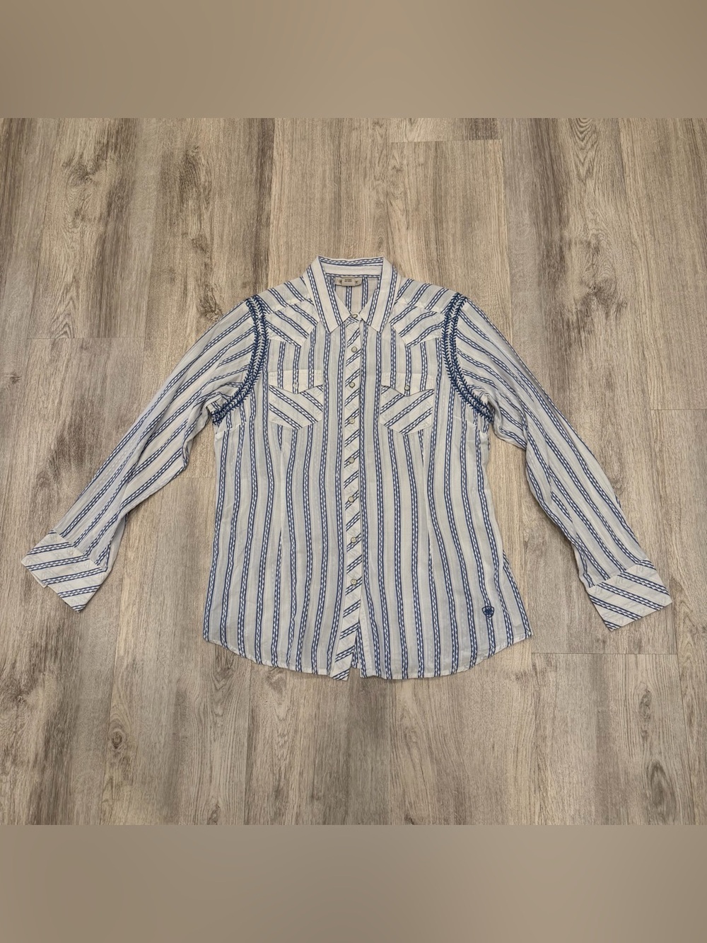 Ariat Western Striped Button Up Shirt Large 100% Cotton